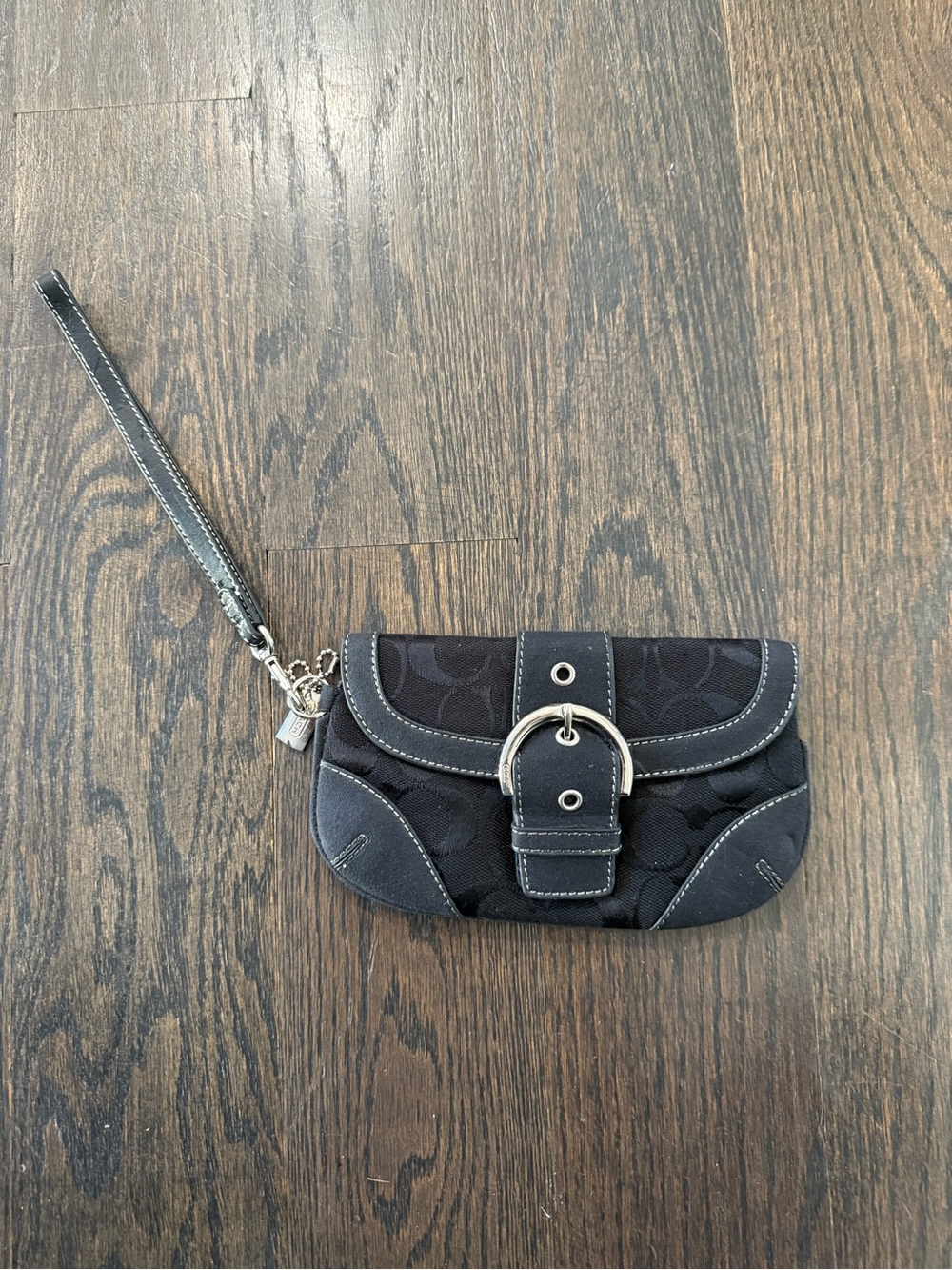 Coach Black Wristlet Clutch with Buckle Accent